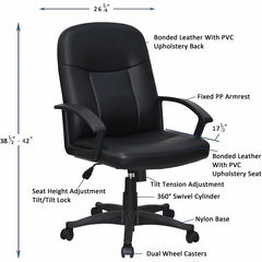 Lorell Managerial Mid-back Chair - Black Frame Color - 5-star Base - Black - Bonded Leather - 1 Each