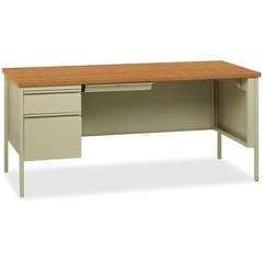 Lorell Fortress Series Left-Pedestal Desk - Rectangle Top - 66" Table Top Width x 30" Table Top Depth x 1.12" Table Top Thickness - 29.50" Height - Office, File - Assembly Required - Oak, Oak Laminate, Putty - Steel - 1 Each