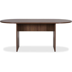 Lorell Essentials Oval Conference Table - x 1.3" Thickness Table Top, x 0" Thickness Edge, 29.5" Height x 70.9" Width x 35.4" Depth Table - Finish: Walnut Laminate - Adjustable Foot Glide