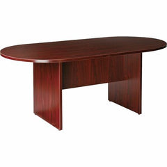 Lorell Essentials Oval Conference Table - x 1.3" Thickness Table Top, x 0" Thickness Edge, 29.5" Height x 70.9" Width x 35.4" Depth Table - Finish: Walnut Laminate - Adjustable Foot Glide