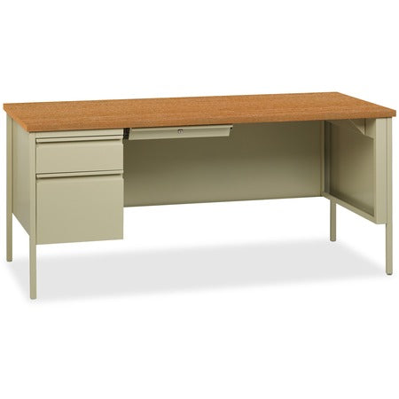 Lorell Fortress Series Left-Pedestal Desk - Rectangle Top - 66" Table Top Width x 30" Table Top Depth x 1.12" Table Top Thickness - 29.50" Height - Office, File - Assembly Required - Oak, Oak Laminate, Putty - Steel - 1 Each