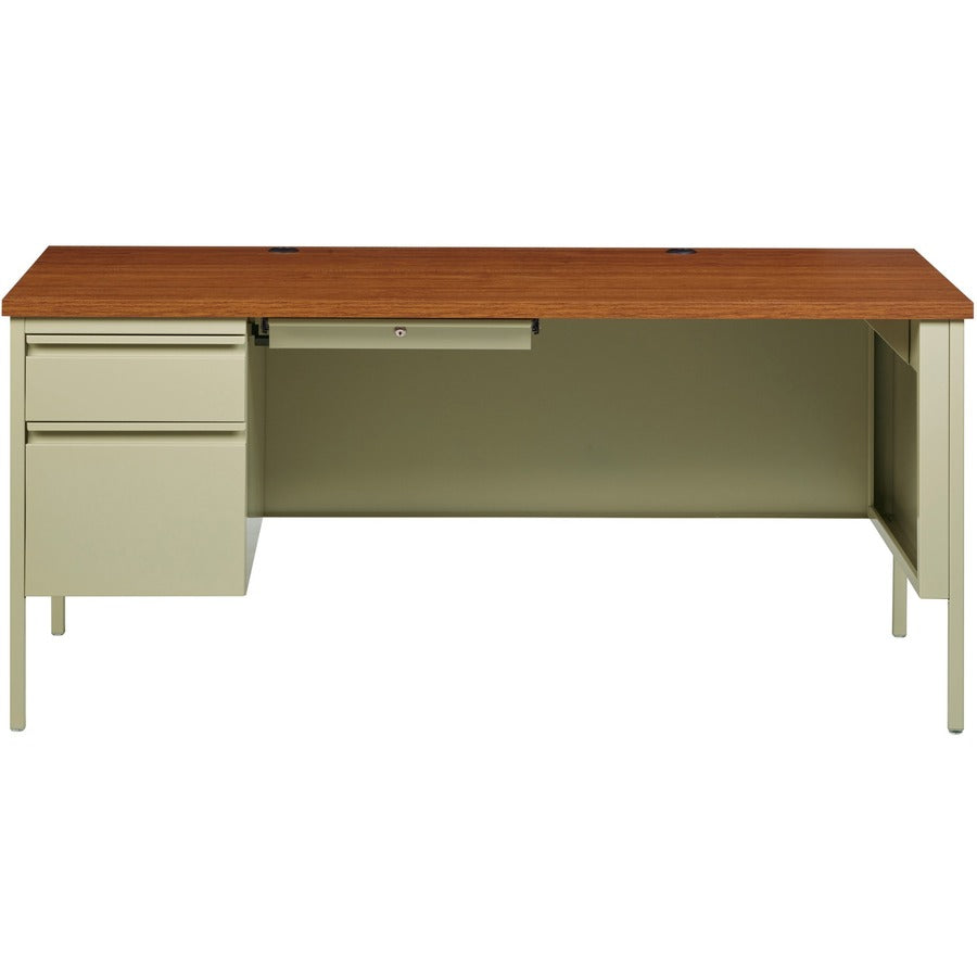 Lorell Fortress Series Left-Pedestal Desk - Rectangle Top - 66" Table Top Width x 30" Table Top Depth x 1.12" Table Top Thickness - 29.50" Height - Office, File - Assembly Required - Oak, Oak Laminate, Putty - Steel - 1 Each