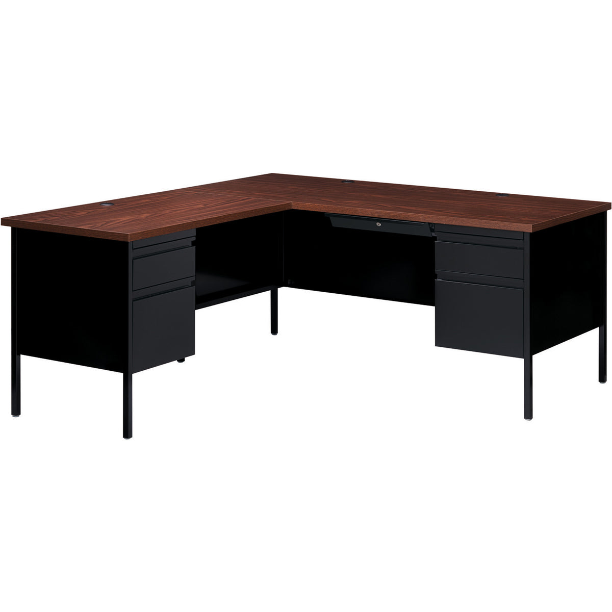 Lorell Fortress Series Left-Pedestal Return - Rectangle Top - 42" Table Top Width x 24" Table Top Depth x 1.12" Table Top Thickness - 29.50" Height - Office, File - Assembly Required - Black Walnut, Laminated, Walnut - Steel - 1 Each