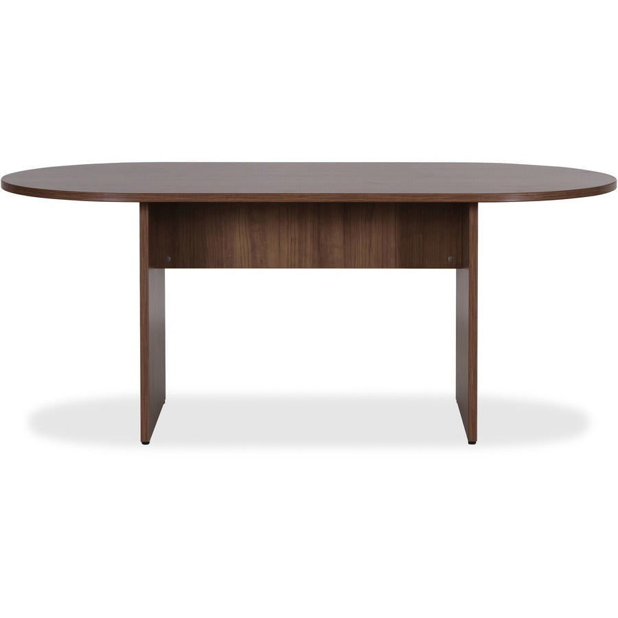 Lorell Essentials Oval Conference Table - x 1.3" Thickness Table Top, x 0" Thickness Edge, 29.5" Height x 70.9" Width x 35.4" Depth Table - Finish: Walnut Laminate - Adjustable Foot Glide